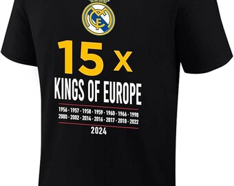 Real Madrid Official Soccer T-Shirt Adult Size Soccer Tee 15X winner Europe - Black