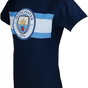 Manchester City Soccer Cotton Tee T-shirt Adult Size Navy Blue Solid Logo - Personalized Your Name and Number