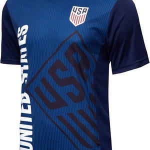 U.S. Soccer Federation USMNT Adult Game Day Soccer Jersey T-Shirt Navy Big Logo - Personalized Your Name and Number