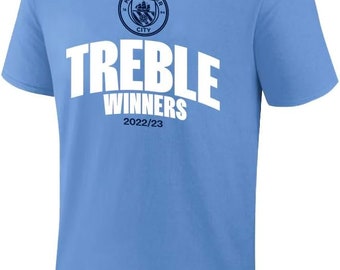 Manchester City Treble Winners T-Shirt: Light Blue Cotton Tee