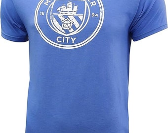 Manchester City Soccer Tee: Adult Blue Cotton T-Shirt - Personalized