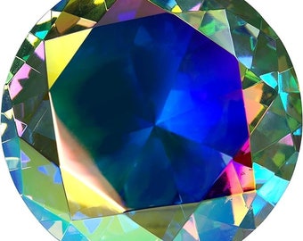 80mm Light Rainbow Round Crystal Diamond Jewel Glass Paperweight 3.25 inch - Round