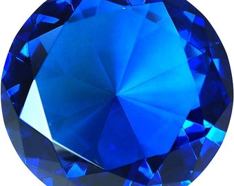 60mm Sapphire Blue Crystal Diamond Jewel Glass Paperweight 2.25 inch