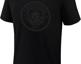 Manchester City Soccer Tee: Distressed Logo Cotton T-Shirt