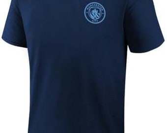 Manchester City Soccer Tee: Adult Navy Cotton T-Shirt