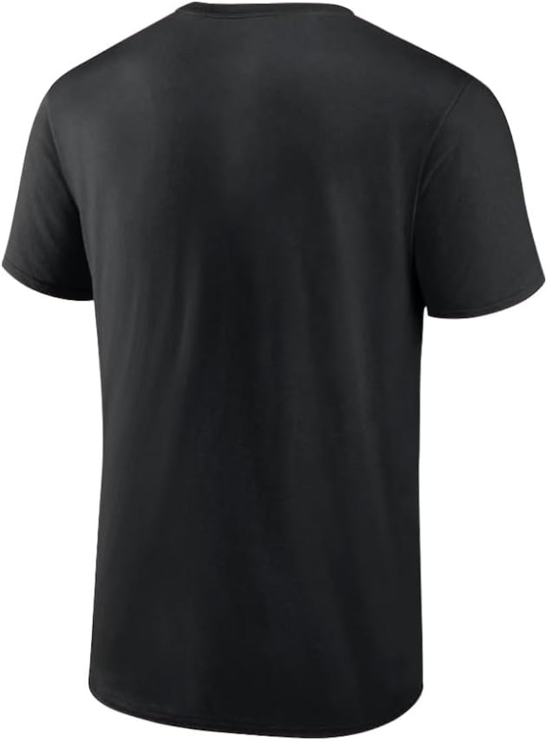 May include: A black short-sleeved t-shirt with a crew neck.