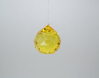 Yellow Crystal Ball: 40mm Glass Paperweight, Hanging Jewel - 2pcs