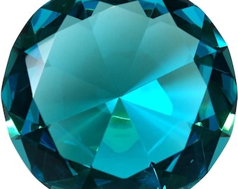 60mm Dark Turquoise Crystal Diamond Jewel Glass Paperweight 2.25 inch