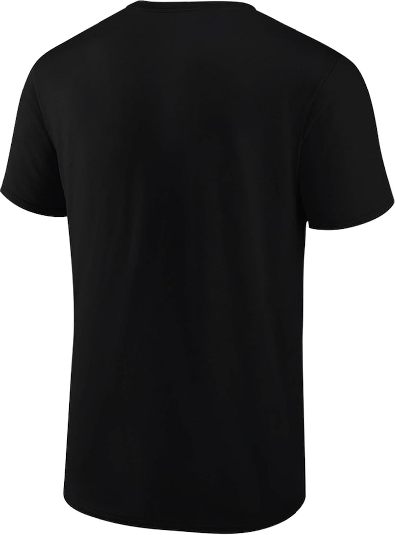 May include: A solid black t-shirt with short sleeves. The shirt is made of a soft, opaque fabric and has a crew neck. The back of the shirt is visible, showing the simple, classic design.