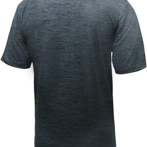 May include: A dark gray short-sleeved t-shirt with a textured, faded look.