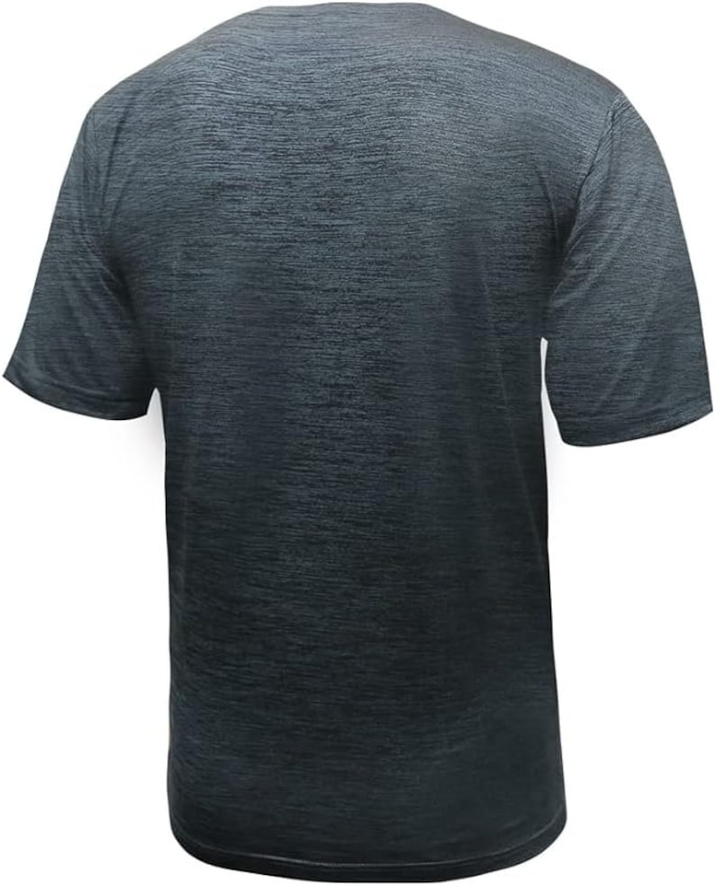 May include: A dark gray short-sleeved t-shirt with a textured, faded look.