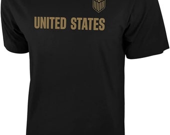 USWNT Soccer T-Shirt: Black with Gold Logo, Personalized Name/Number