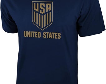 USWNT Soccer T-Shirt: Navy & Gold Logo, Personalized Name/Number