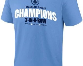 Manchester City Champion T-Shirt: 3-IN-A-ROW, Personalized Adult Tee