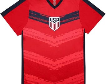 U.S. Soccer USMNT Adult Soccer Game Day Youth Poly T-Shirt - Inspired Tee Poly- Personalized Your Name and Number - Red