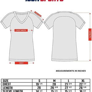 May include: Size chart for a t-shirt with measurements in inches for chest, length, sleeve length, and bottom. Sizes include S, M, L, and XL.