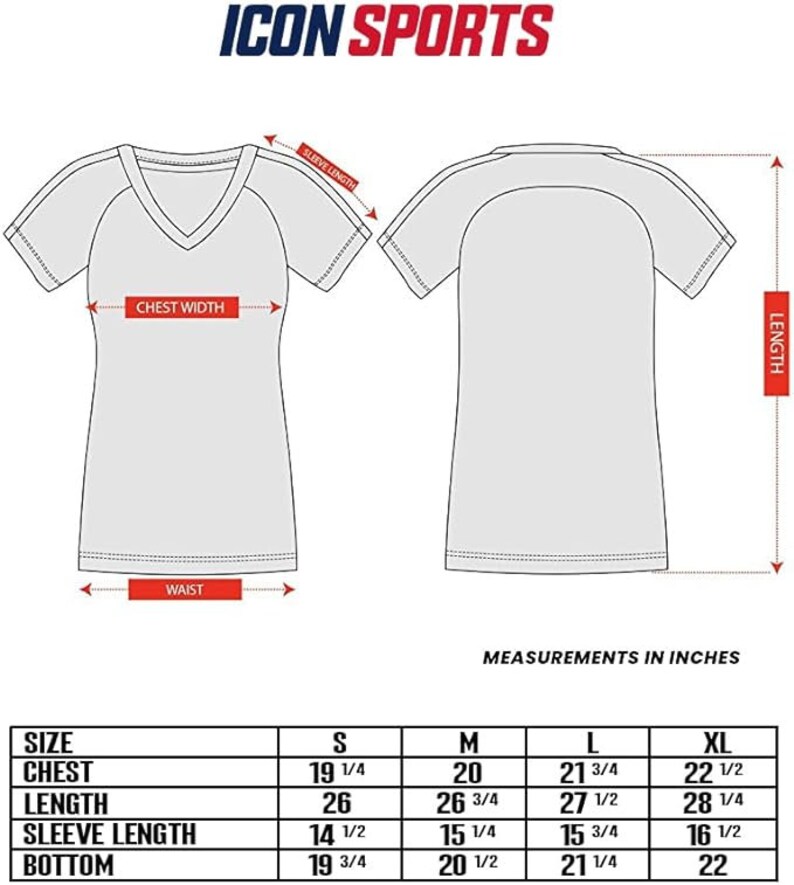 May include: Size chart for a t-shirt with measurements in inches for chest, length, sleeve length, and bottom. Sizes include S, M, L, and XL.