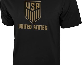 US Soccer USWNT Soccer T-Shirt: Black & Gold Logo, Personalized Name/Number