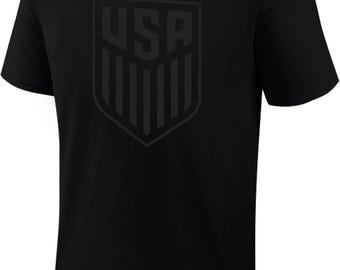 US Soccer USMNT Soccer T-Shirt: Adult Black - US Soccer Blackout Tee -Personalization