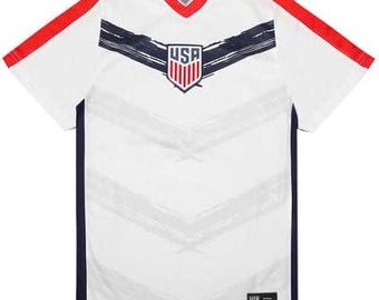 U.S. Soccer USMNT Adult Soccer Game Day Youth Poly T-Shirt- Inspired Tee Poly White Color - Personalized Your Name and Number