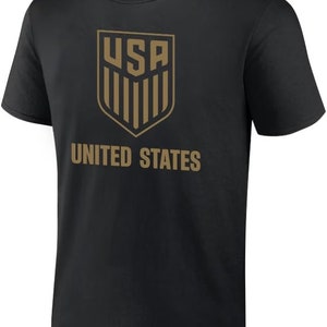 USMNT Soccer T-Shirt: Black & Gold Logo, Personalized Name/Number image 1