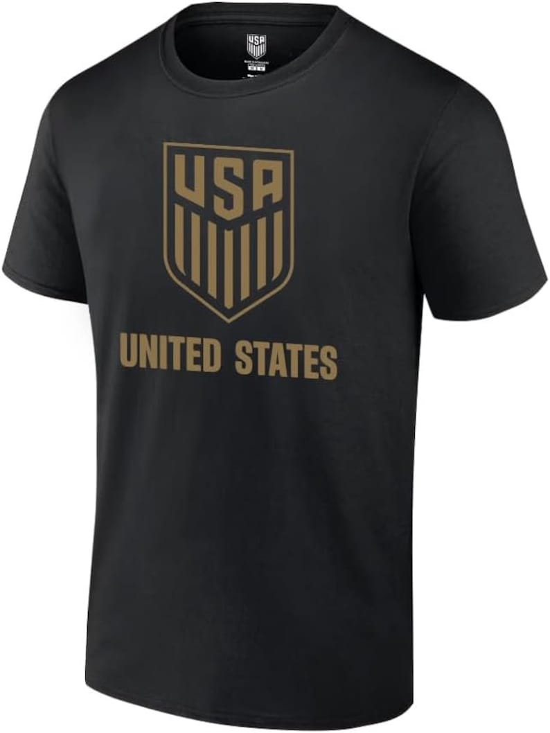 USMNT Soccer T-Shirt: Black & Gold Logo, Personalized Name/Number image 1