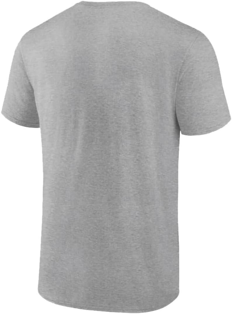 May include: A heather gray short-sleeved t-shirt.