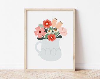 Floral Vase Art Print | Illustration Print, Flower Art, Gift For Her, Flower Lover, Spring Art, Wall Art Print