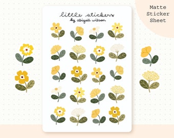 Spring Sticker Sheet (Yellow) | Bullet Journal Stickers, Cute Planner Stickers, Scrapbook Stickers, Cottagecore Stickers, Cute Stationary