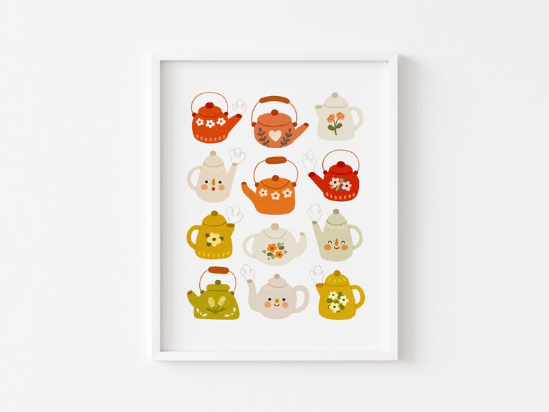 Happy Teapots Art Print Illustration Print Cozy Art Gift Etsy