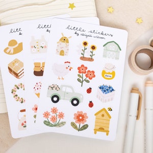 3 Sticker Sheets Set Cute Sticker Pack, Sticker Bundle, Spring Stickers, Bullet Journal Stickers, Planner Stickers, Cottagecore Stickers image 1