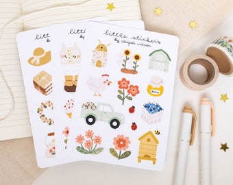 3 Sticker Sheets Set | Cute Sticker Pack, Sticker Bundle, Spring Stickers, Bullet Journal Stickers, Planner Stickers, Cottagecore Stickers