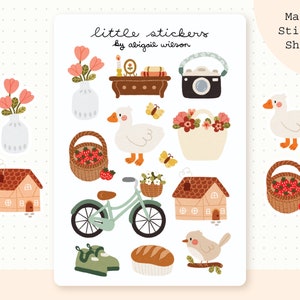 Spring Cottage Sticker Sheet | Cottagecore Stickers, Bullet Journal Stickers, Cute Planner Stickers, Scrapbook Stickers, Cute Stationary