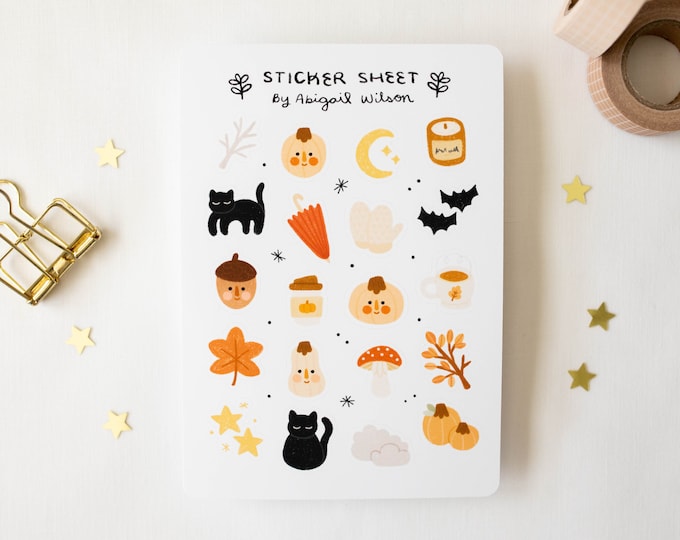 Fall Aesthetic Sticker Sheet | Bullet Journal Stickers, Cute Planner ...