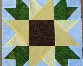 Patrons PDF : modèle de bloc de taille finie traditionnel 12 pouces tournesol
