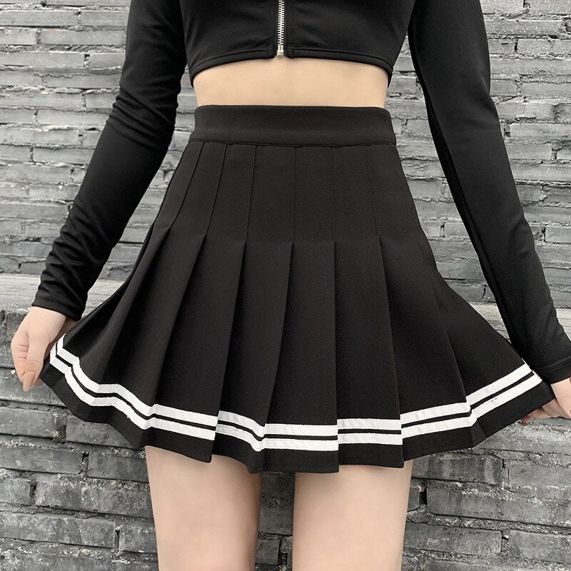 Patchwork Skirt Harajuku Black Pleated Skirts Gothic Mini - Etsy