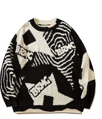 Harajuku Retro Graffiti Star Jumper Knitted Sweater Mens - Etsy