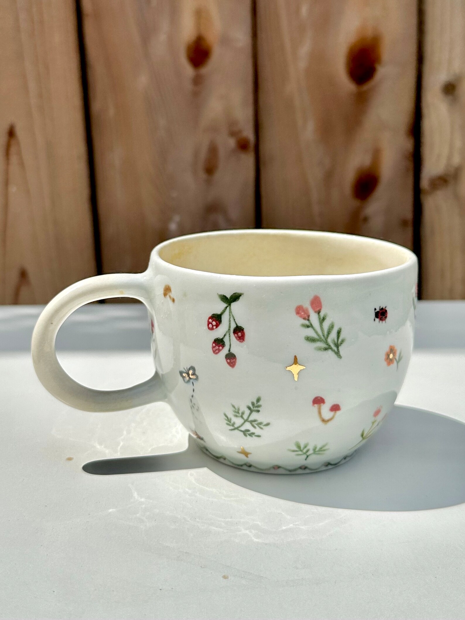 22k Cottage Core Porcelain Cup Hand Painted Porcelain Etsy