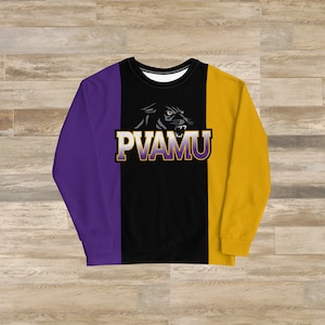 Handmade Prairie View A&M University PVAMU Purple Black YellowGold Unisex Men Women Crewneck Sweatshirt, HBCU, Gift, Graduation, Football