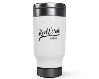 Agente imobiliário - caneca de viagem de aço inoxidável com alça, 14 onças