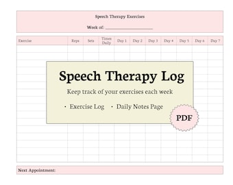 Speech Therapy Exercise Log & Weekly Tracker - PDF Download