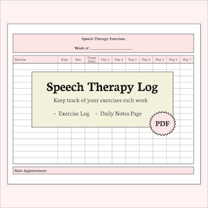 Speech Therapy Exercise Log & Weekly Tracker - PDF Download