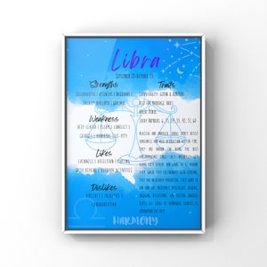 Libra Poster, Zodiac, Astrology, Digital Art, Star Sign Poster, Horoscope print, Wall Decor