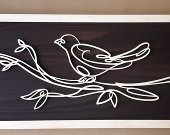 Personalized Bird on Branch Wooden Wall Art - Housewarming Gift