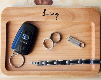 Personalized Beech Wood Valet Tray - Engraved Catch-All Tray