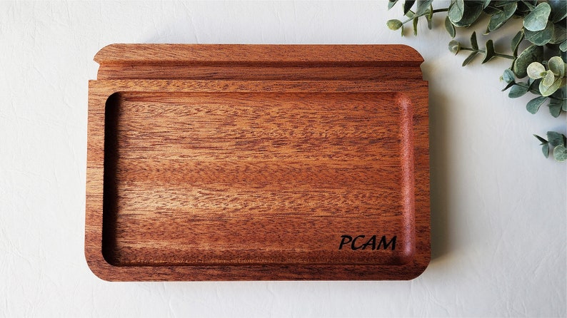 Catch all Tray Personalized Phone/Tablet Holder Groomsmen Gifts Father's Day Gifts Solid European Beech Valet Tray Gifts for Men image 4