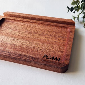 Catch all Tray Personalized Phone/Tablet Holder Groomsmen Gifts Father's Day Gifts Solid European Beech Valet Tray Gifts for Men image 5