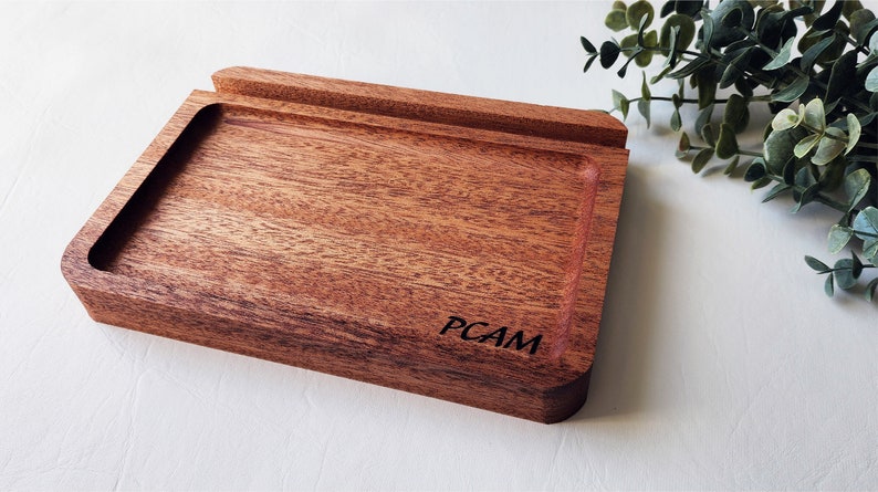 Catch all Tray Personalized Phone/Tablet Holder Groomsmen Gifts Father's Day Gifts Solid European Beech Valet Tray Gifts for Men image 5