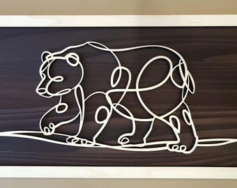 Personalized Wooden Bear Wall Art - Doodle Design, Housewarming Gift
