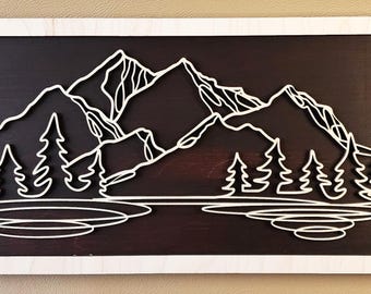 Rustic wall decor personalized - Mountain doodle art | Housewarming gift | Gifts for Him | Gifts for Her | Aniversary Gift